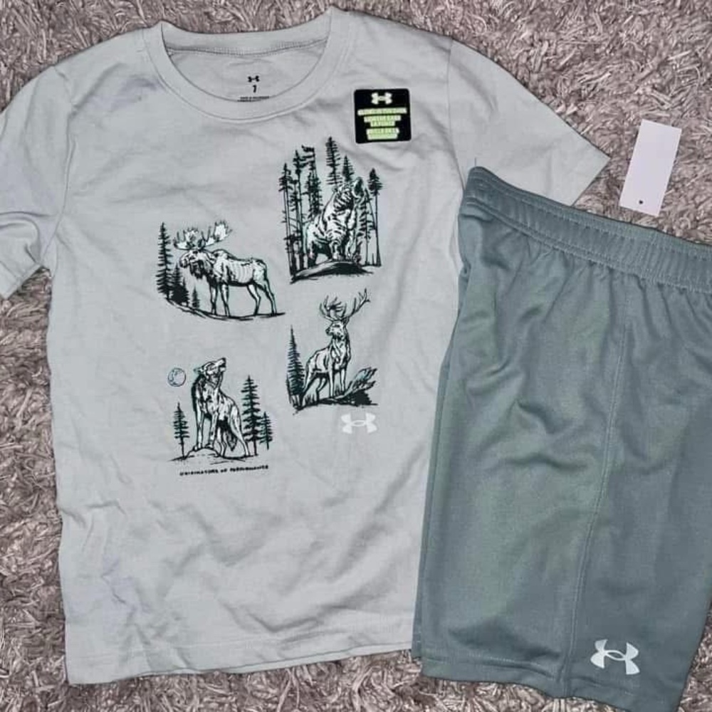 Under Armour Light Gray Nature Graphic Tee and Shorts